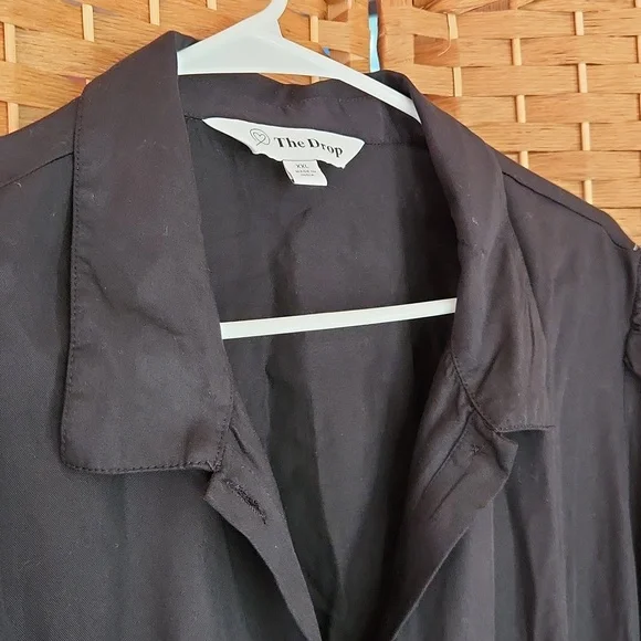 The Drop, Fall, Spring Black V-Neck Poplin, Prarie Shortsleeve Midi Dress Sz XXL - Picture 3 of 11